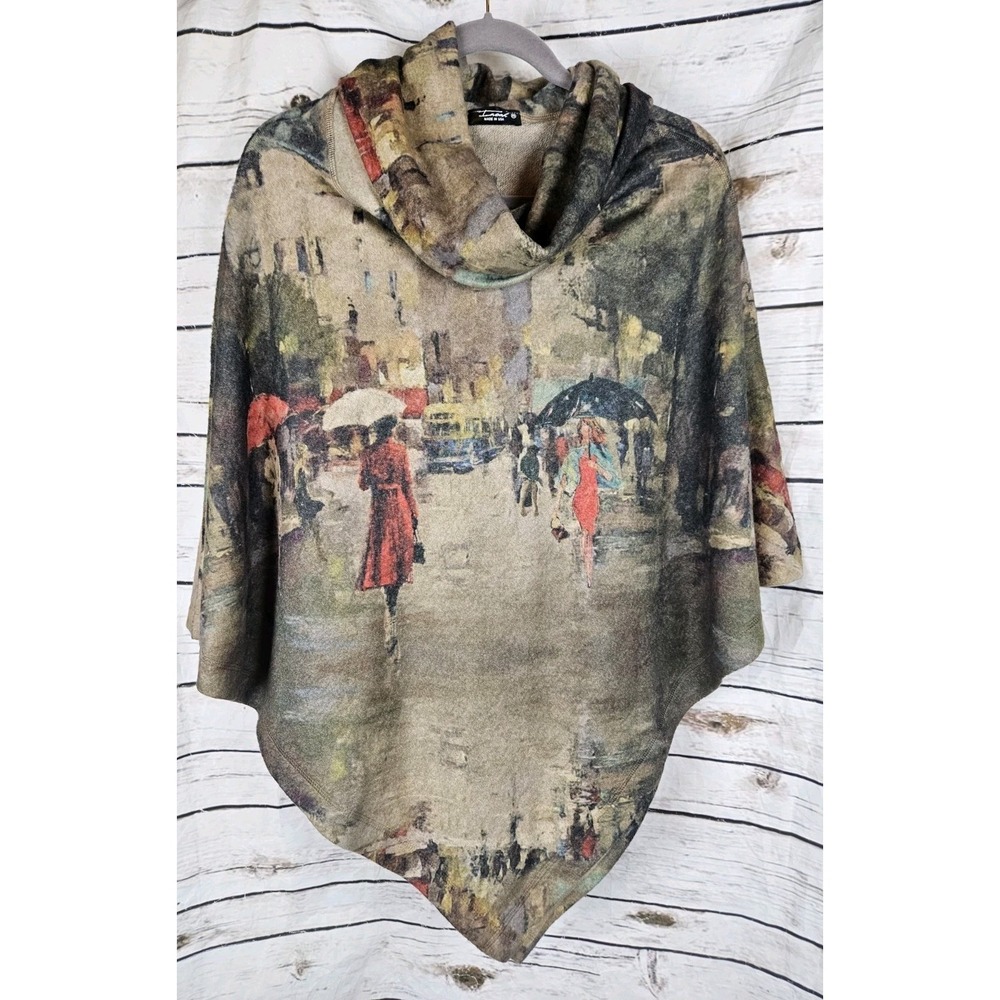 Inoah Artsy Fleece Poncho XS Ladies in the City Cowl Neck Womens Made is USA